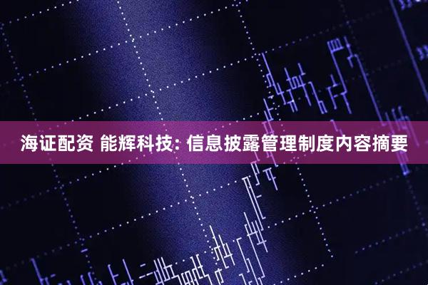 海证配资 能辉科技: 信息披露管理制度内容摘要